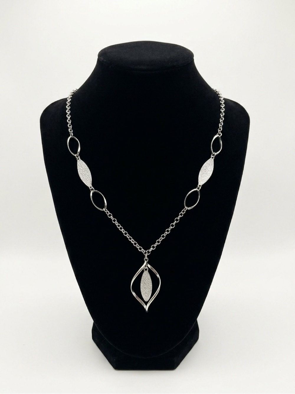 Silver Tone Pendant Long Necklace and earrings